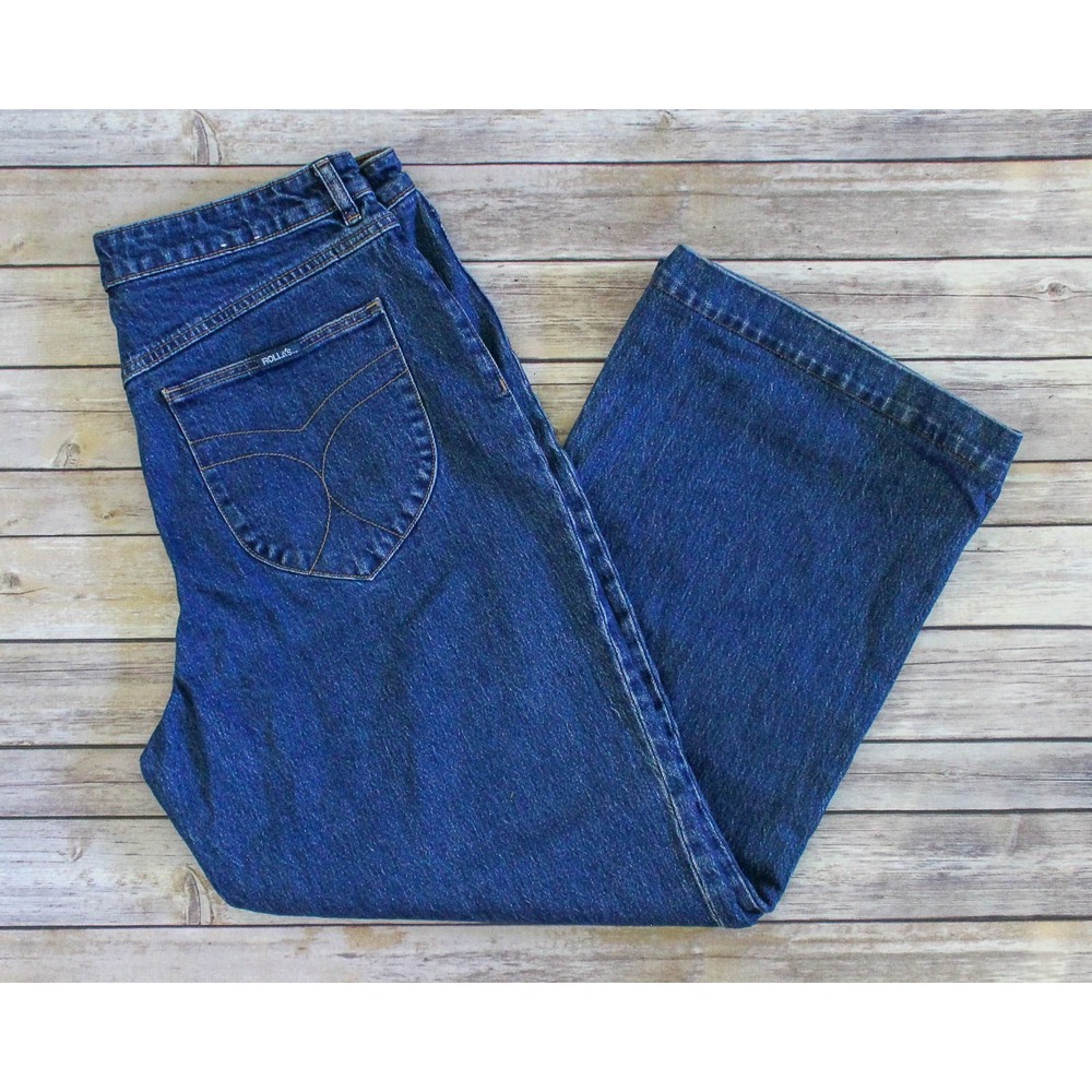 Rolla's Sailor Jeans 34 x 28 High Rise Wide Leg Denim Patch Pockets Blue Ankle